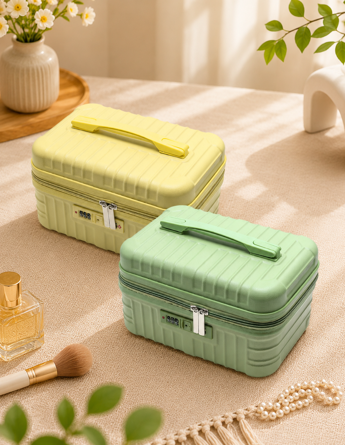 Portable Cosmetic Storage Case with Combination Lock